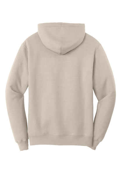 Rear View of LightSand Port & Co Core Fleece Pullover Hooded Sweatshirt. PC78H plain