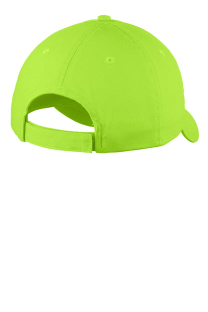 Rear View of Lime Port Authority Six-Panel Unstructured Twill Cap. C914 plain
