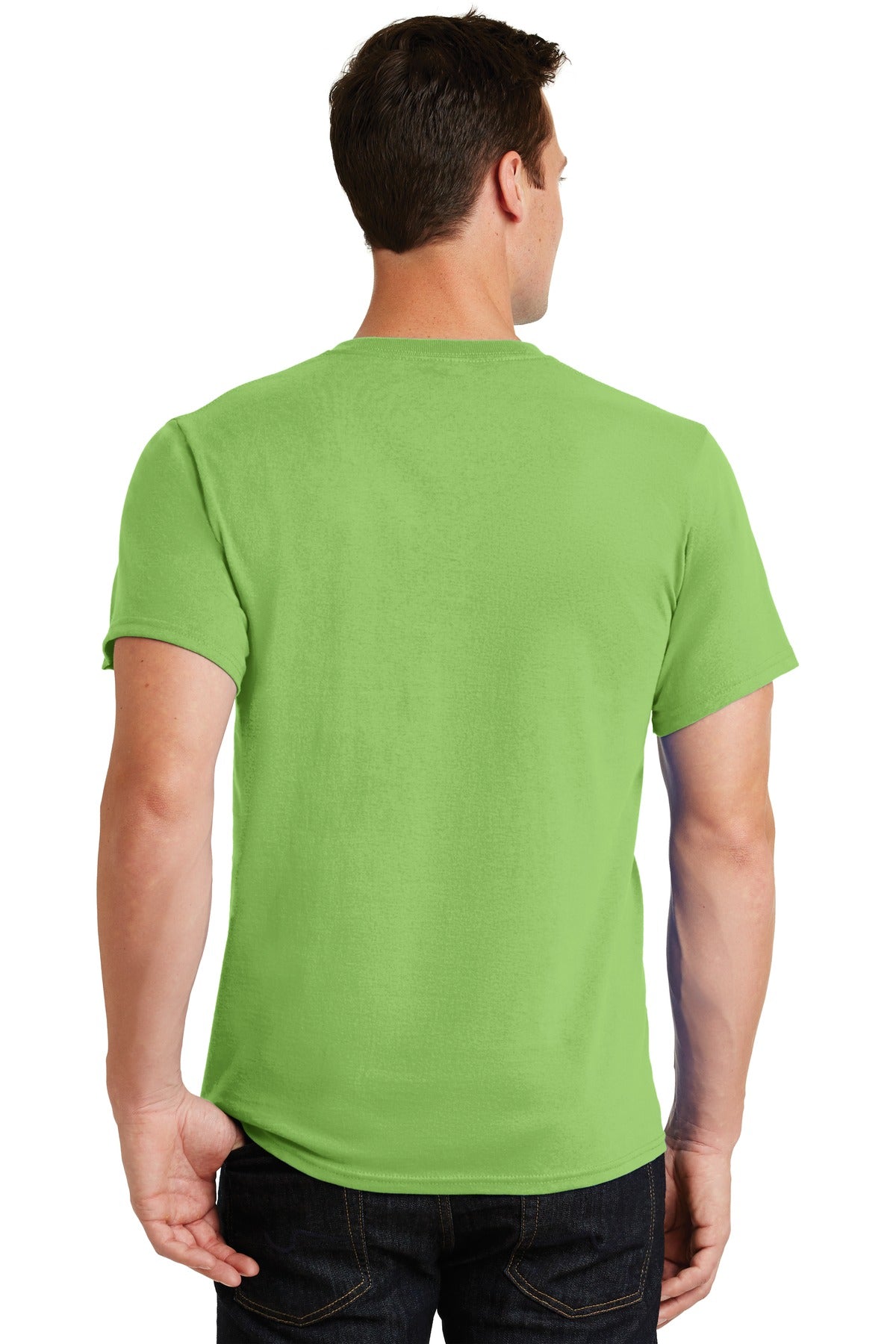 Rear View of Lime Port & Co Essential Tee. PC61 plain