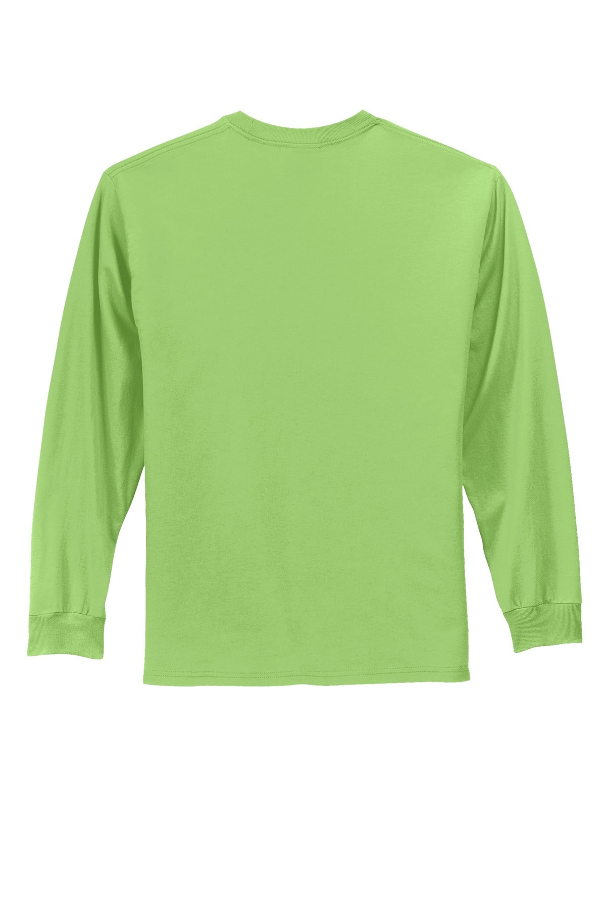Rear View of Lime Port & Co Long Sleeve Essential Tee. PC61LS plain