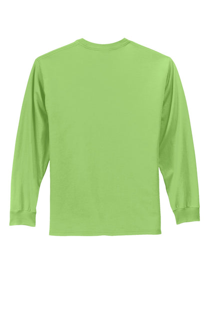 Rear View of Lime Port & Co Long Sleeve Essential Tee. PC61LS plain
