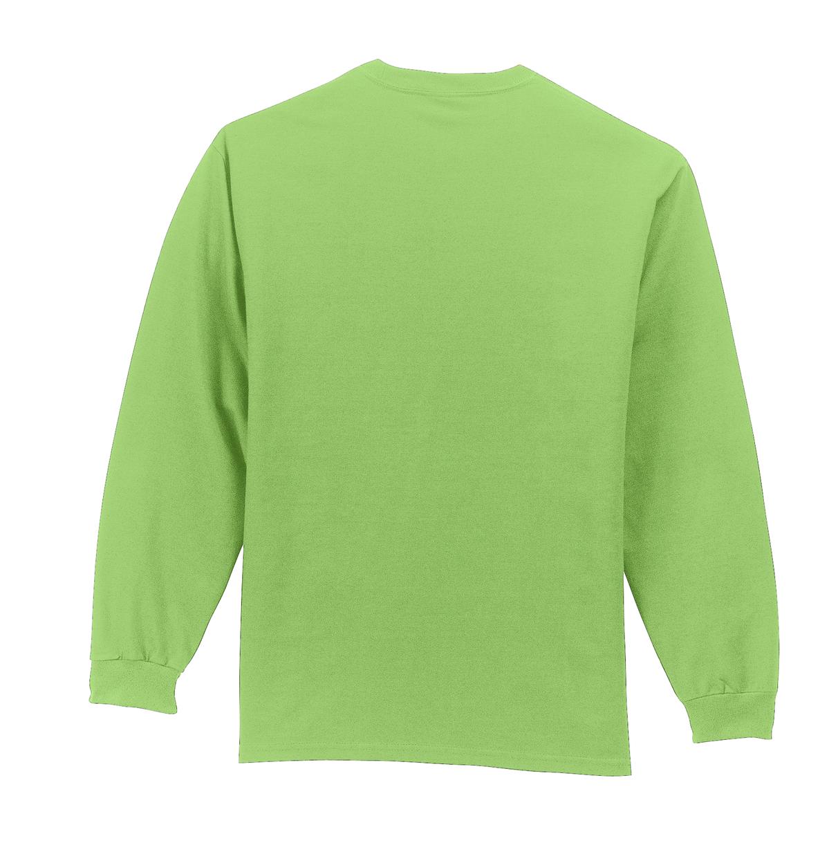 Rear View of Lime Port & Co Tall Long Sleeve Essential Pocket Tee. PC61LSPT plain