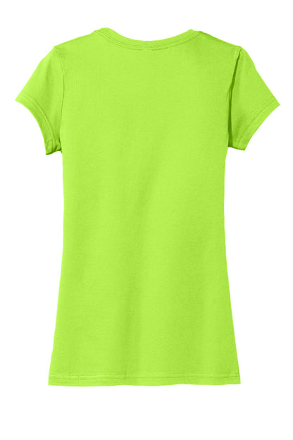 Rear View of Lime Shock District Women's Fitted Very Important Tee . DT6001 plain