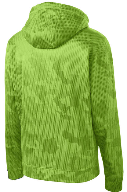 Rear View of Lime Shock Sport-Tek Sport-Wick CamoHex Fleece Hooded Pullover. ST240 plain
