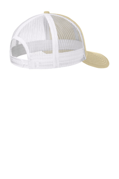 Rear View of LtKhaki/Wh Port Authority Snapback Trucker Cap. C402 plain