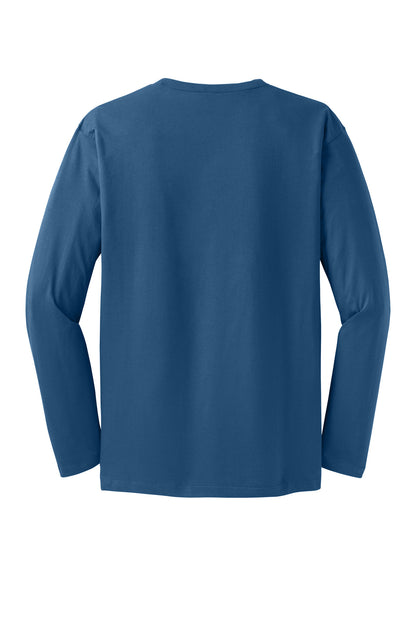 Rear View of Maritime Blue District Perfect Weight Long Sleeve Tee. DT105 plain