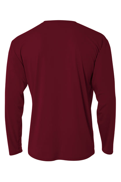 Rear View of Maroon A4 Cooling Performance Long Sleeve Tee A4N3165 plain