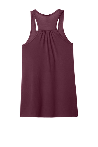 Rear View of Maroon BELLA+CANVAS Women's Flowy Racerback Tank. BC8800 plain