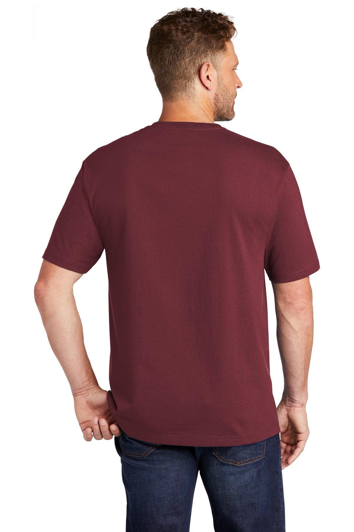 Rear View of Maroon CornerStone Workwear Pocket Tee CS430 plain