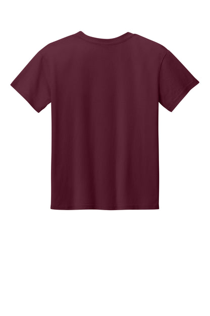 Rear View of Maroon Gildan Youth Light Cotton Tee 3000B plain