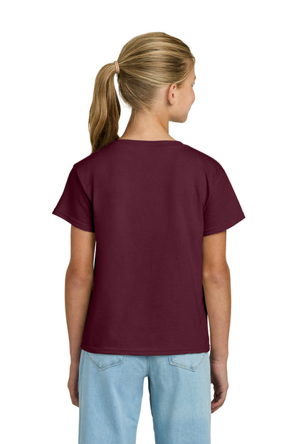 Rear View of Maroon Gildan Youth Light Cotton Tee 3000B plain