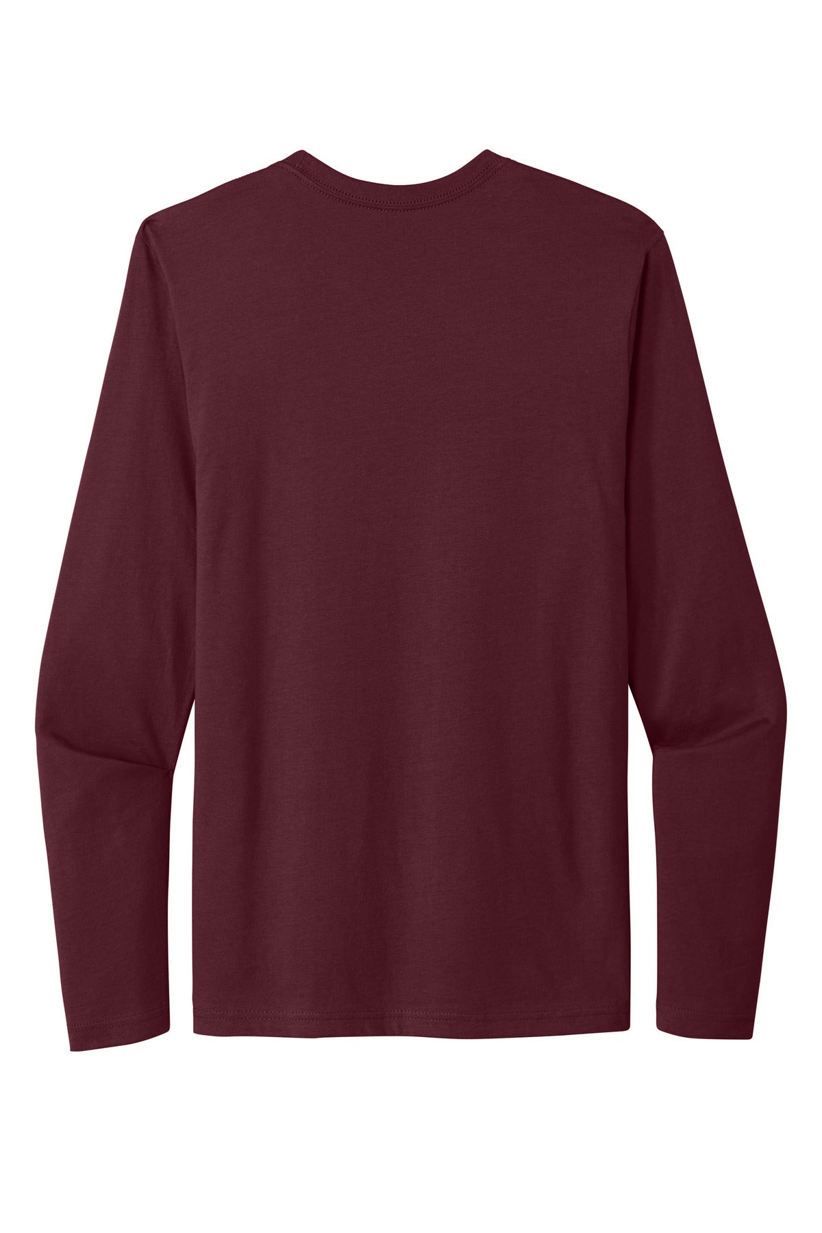 Rear View of Maroon Next Level Apparel Cotton Long Sleeve Tee. NL3601 plain