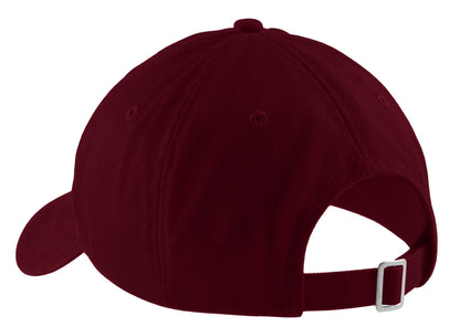 Rear View of Maroon Port Authority Brushed Twill Low Profile Cap. CP77 plain