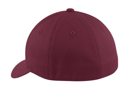 Rear View of Maroon Port Authority Flexfit Cotton Twill Cap. C813 plain