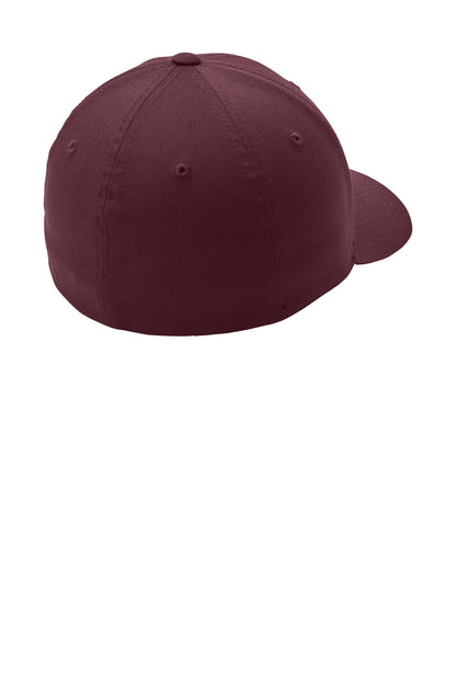 Rear View of Maroon Port Authority Flexfit Cotton Twill Cap. C813 plain