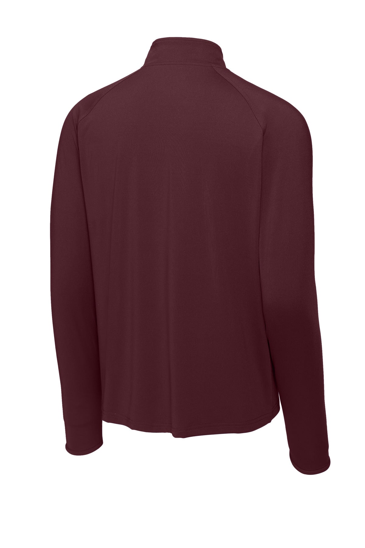 Rear View of Maroon Sport-Tek Sport-Wick Stretch 1/4-Zip Pullover. ST850