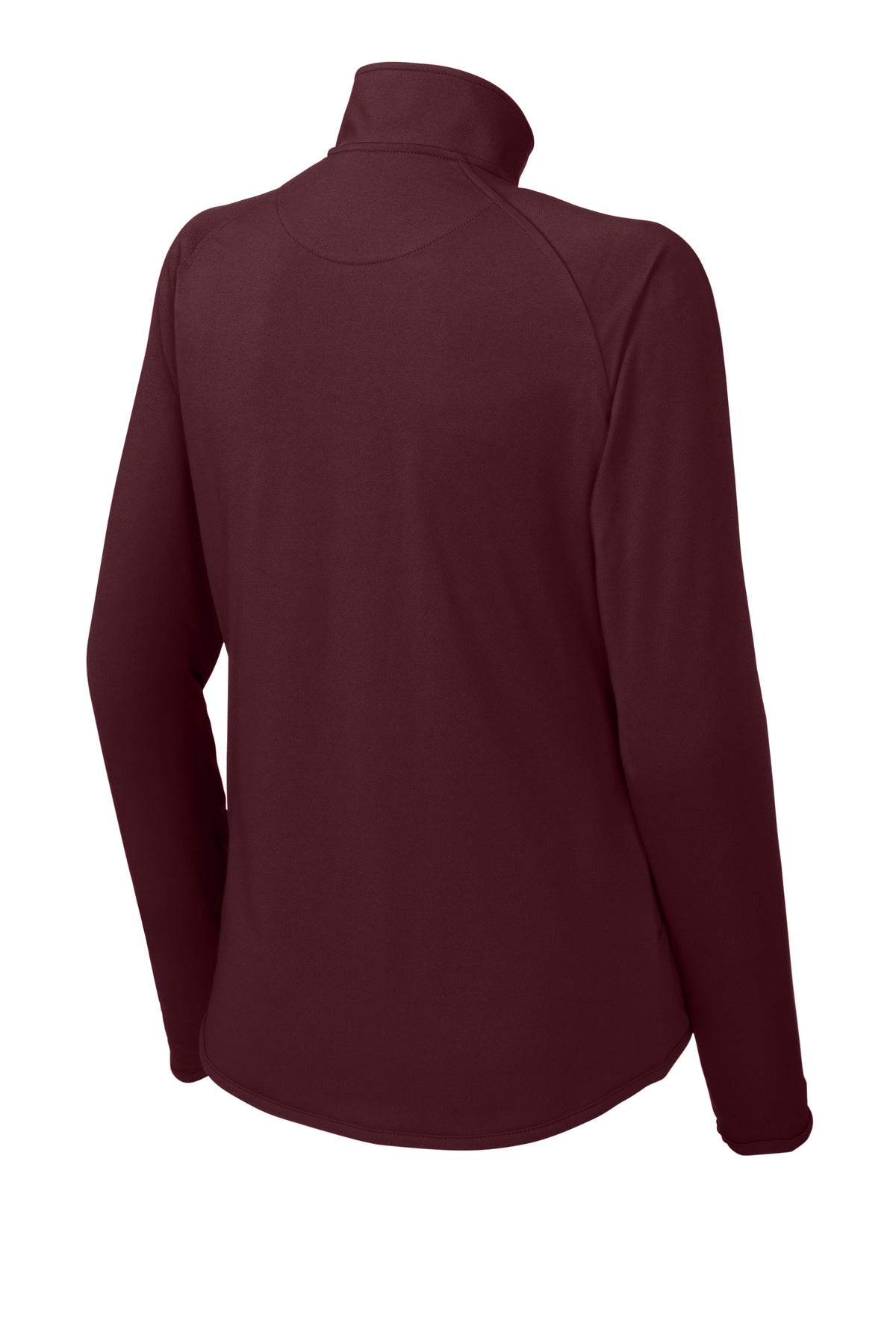 Rear View of Maroon Sport-Tek Women's Sport-Wick Stretch 1/4-Zip Pullover. LST850 plain