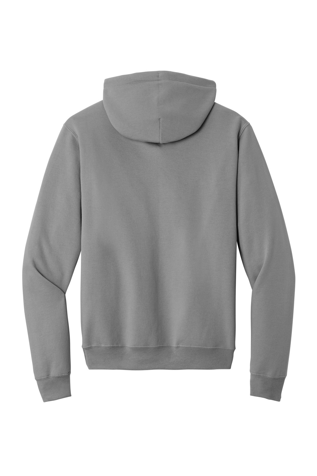 Rear View of Medium Grey Port & Co Core Fleece Pullover Hooded Sweatshirt. PC78H plain