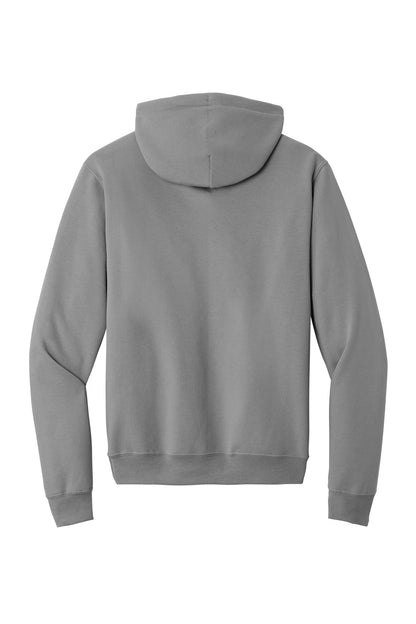 Rear View of Medium Grey Port & Co Core Fleece Pullover Hooded Sweatshirt. PC78H plain