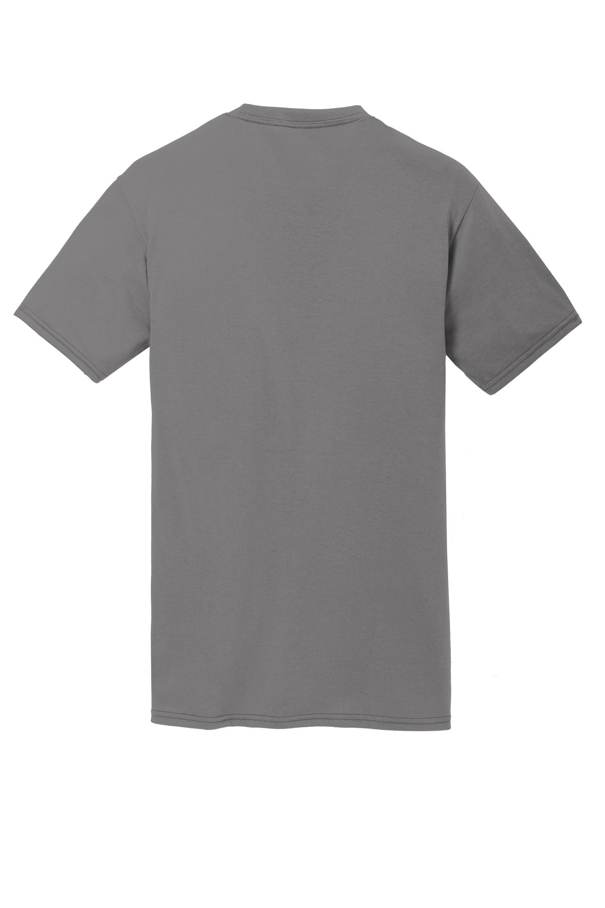 Rear View of Medium Grey Port & Co Performance Blend Tee. PC381 plain