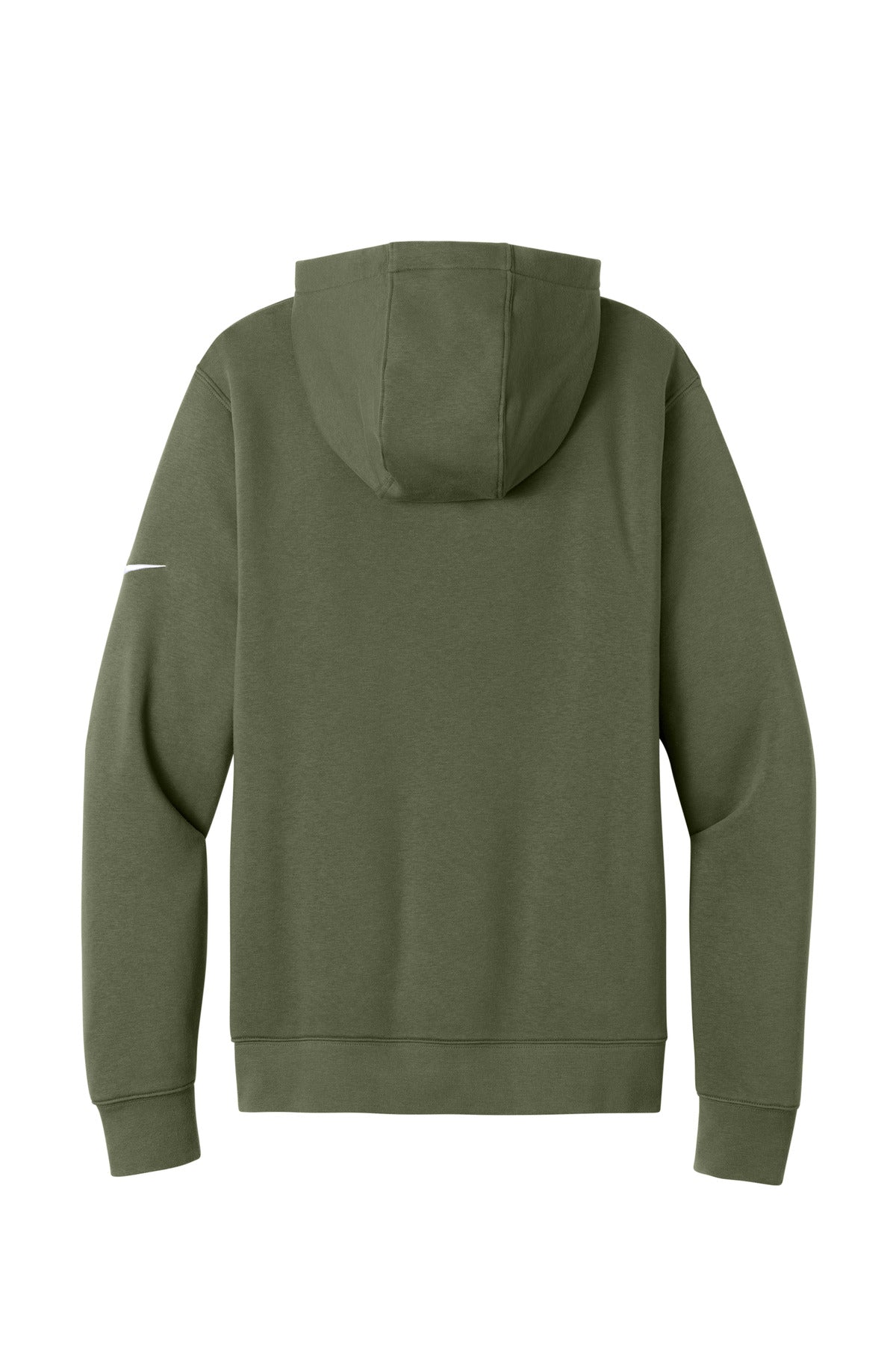 Rear View of MediumOliv Nike Club Fleece Sleeve Swoosh Pullover Hoodie NKDR1499