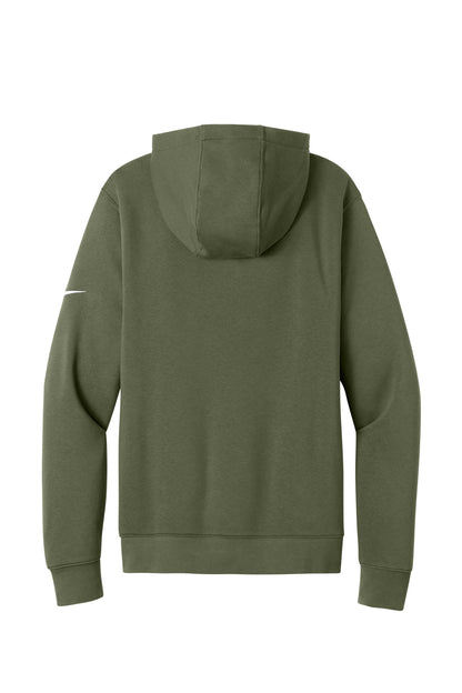 Rear View of MediumOliv Nike Club Fleece Sleeve Swoosh Pullover Hoodie NKDR1499