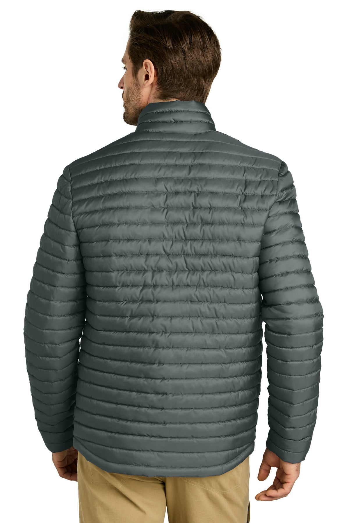 Rear View of MetalGrey Eddie Bauer Packable Quilted Full-Zip EB514 plain