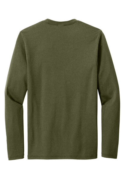 Rear View of MilGrnHtr Port & Co Tri-Blend Long Sleeve Tee. PC330LS plain