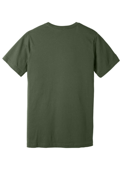 Rear View of Military Green BELLA+CANVAS Unisex Jersey Short Sleeve Tee. BC3001 plain