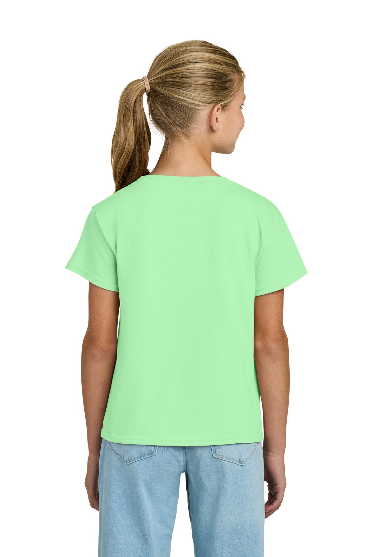 Rear View of MintGreen Gildan Youth Light Cotton Tee 3000B plain