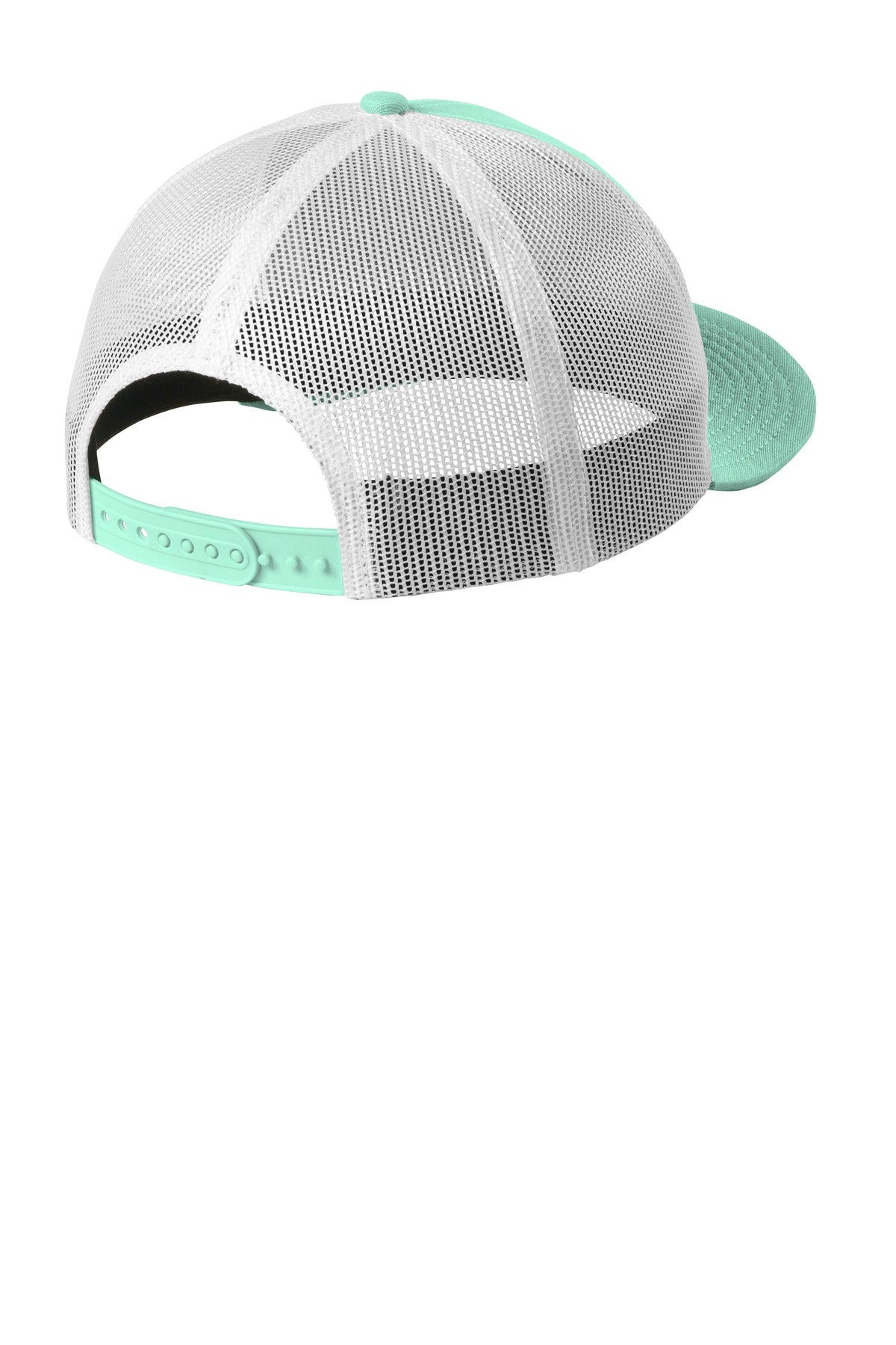 Rear View of Mint/White New Era Snapback Low Profile Trucker Cap NE207 plain
