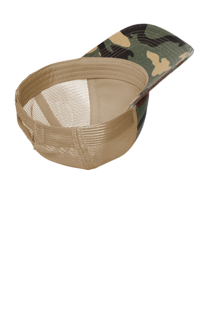 Rear View of MlCamo/Khk Port Authority Distressed Mesh Back Cap C600 plain
