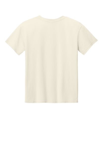 Rear View of Natural Gildan Youth Light Cotton Tee 3000B plain