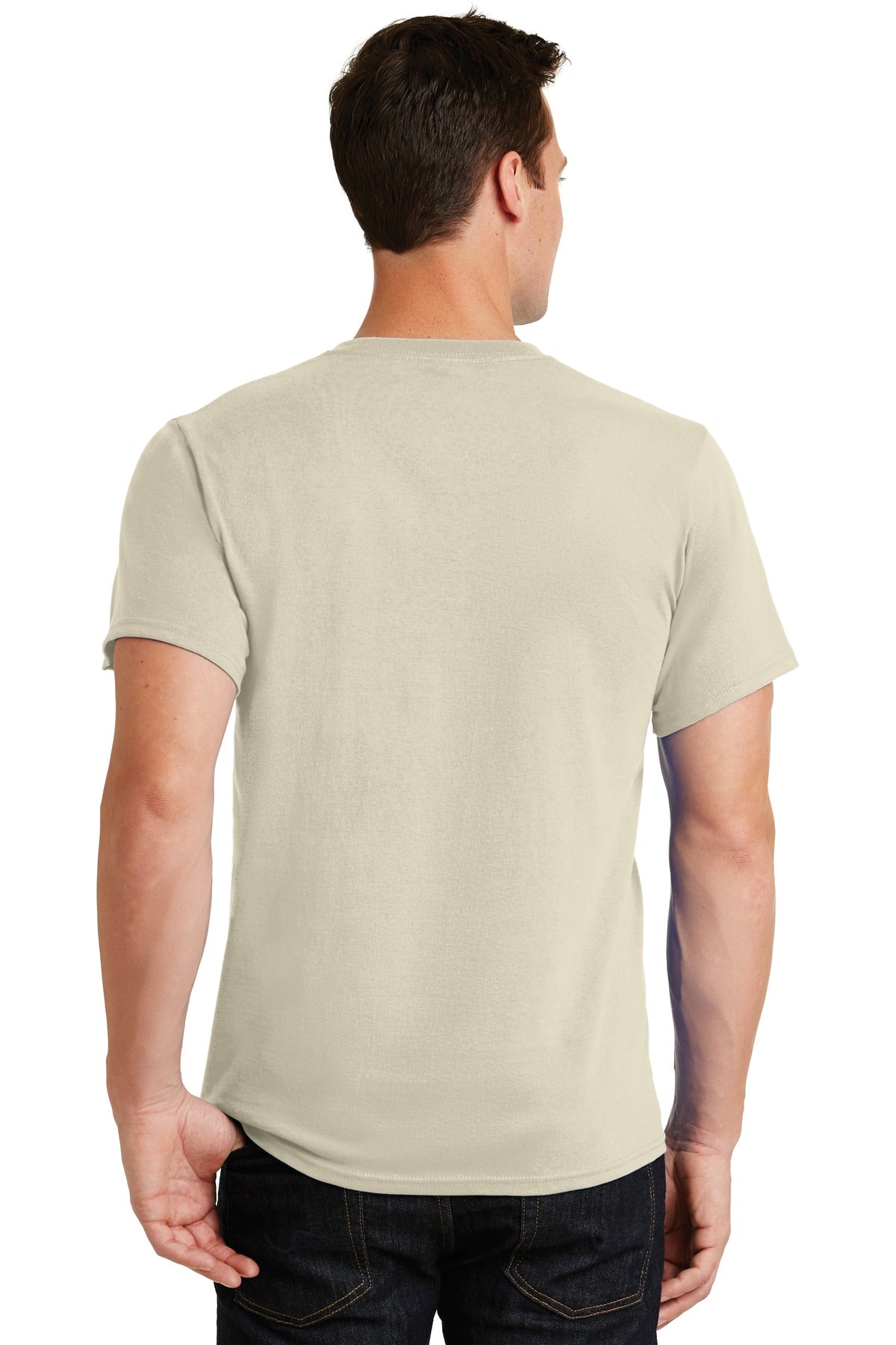 Rear View of Natural Port & Co Essential Tee. PC61 plain