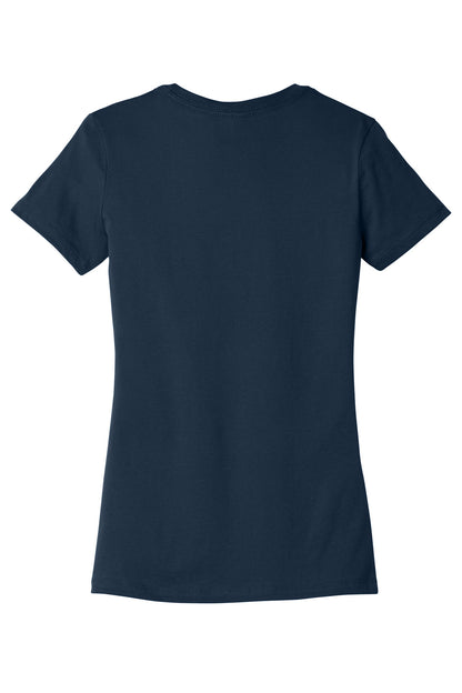Rear View of Navy BELLA+CANVAS Women's Slim Fit Tee. BC6004 plain
