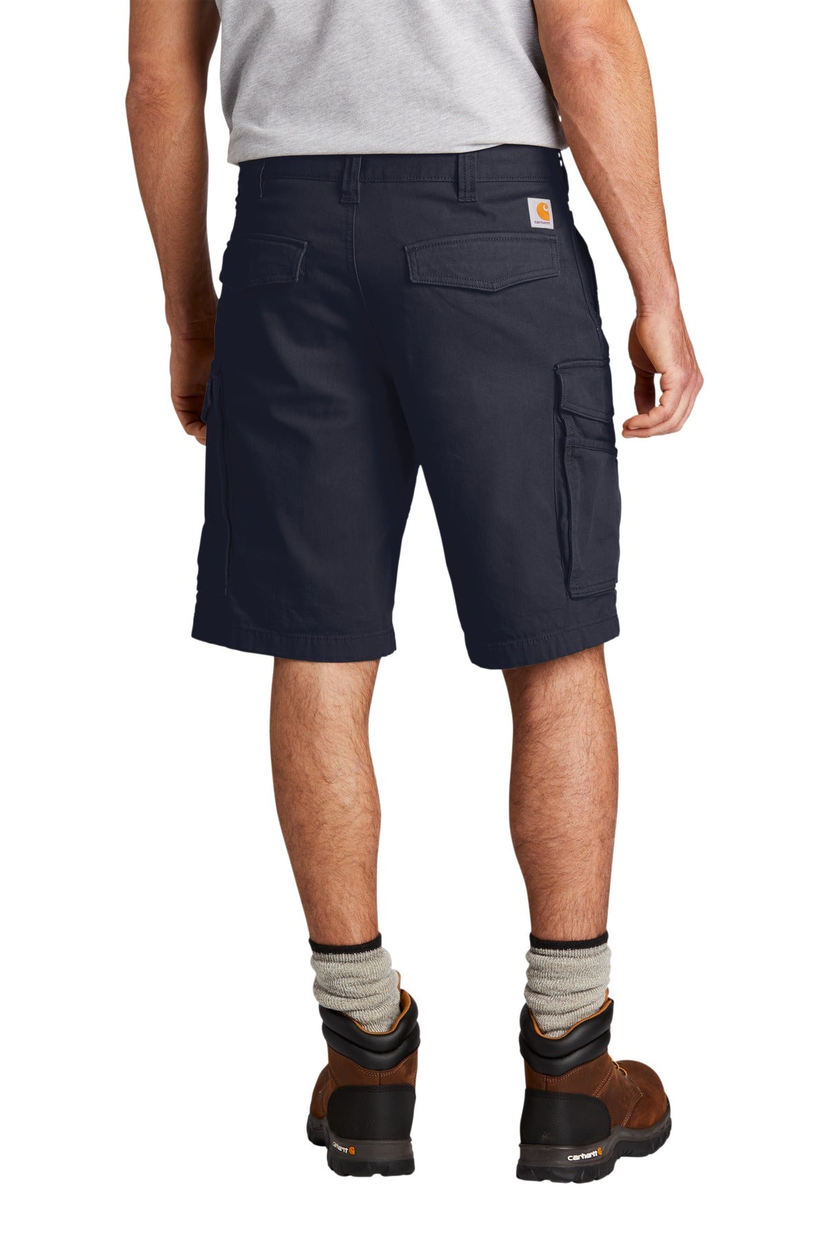 Rear View of Navy Carhartt Rugged Flex Rigby Cargo Short CT103542 plain