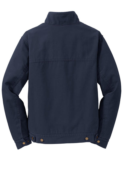 Rear View of Navy CornerStone Washed Duck Cloth Flannel-Lined Work Jacket. CSJ40 plain