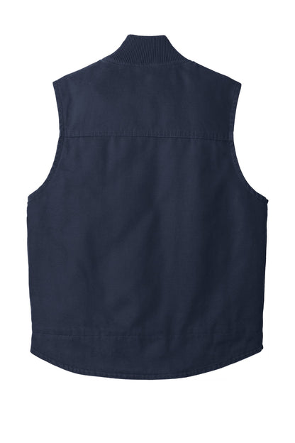 Rear View of Navy CornerStone Washed Duck Cloth Vest. CSV40 plain