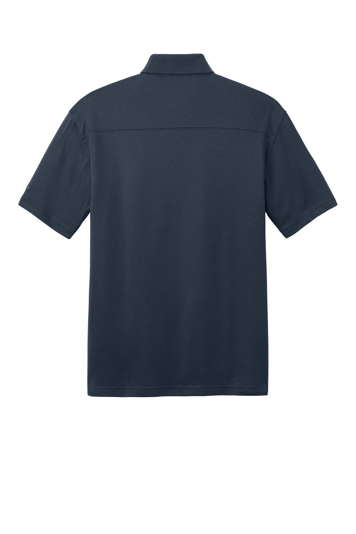 Rear View of Navy Eddie Bauer Performance Polo. EB102 plain
