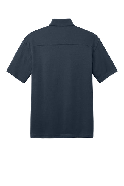 Rear View of Navy Eddie Bauer Performance Polo. EB102 plain