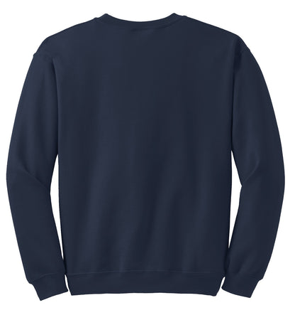 Rear View of Navy Gildan Heavy Blend Crewneck Sweatshirt. 18000 plain