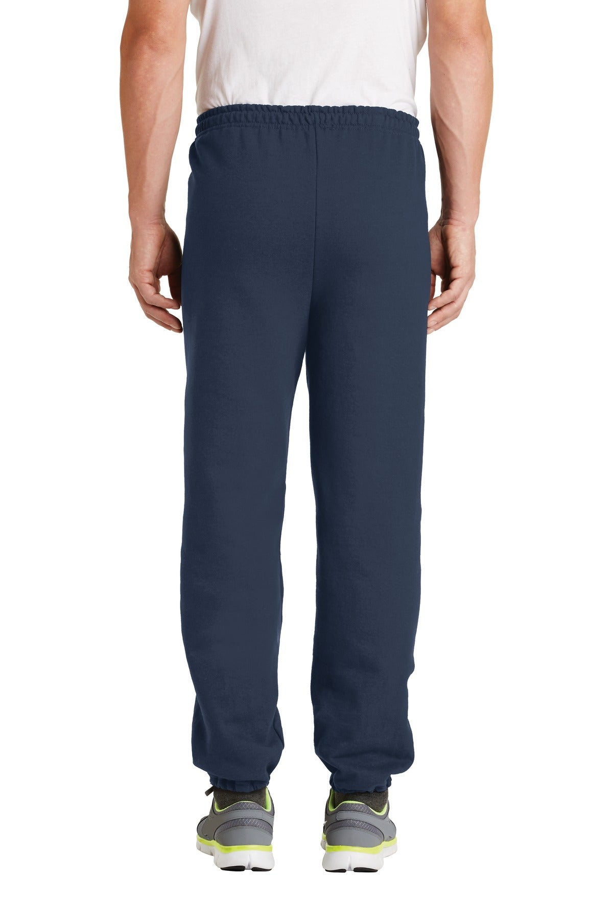 Rear View of Navy Gildan Heavy Blend Sweatpant. 18200 plain