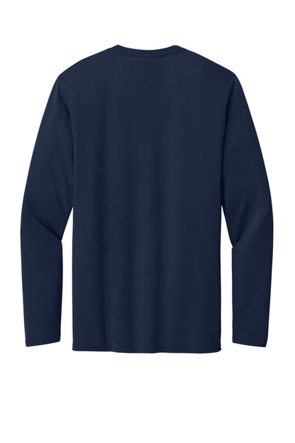 Rear View of Navy Gildan Performance Long Sleeve T-Shirt. 42400 plain
