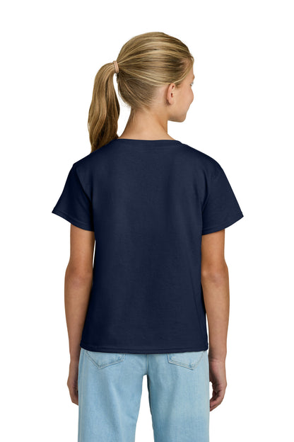 Rear View of Navy Gildan Youth Light Cotton Tee 3000B plain