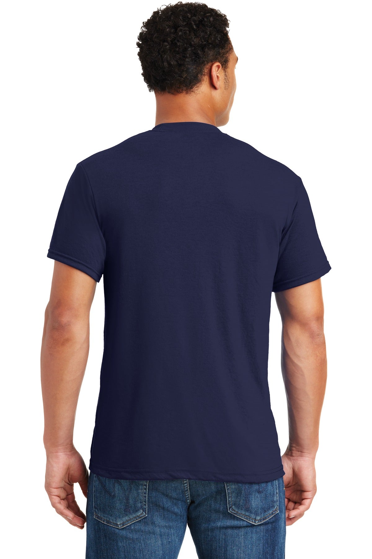 Rear View of Navy Jerzees Dri-Power 100% Polyester T-Shirt. 21M plain