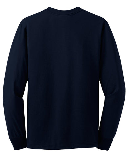 Rear View of Navy Jerzees - Dri-Power 50/50 Cotton/Poly Long Sleeve T-Shirt. 29LS plain