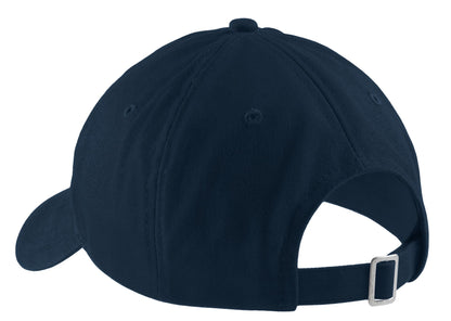 Rear View of Navy Port Authority Brushed Twill Low Profile Cap. CP77 plain