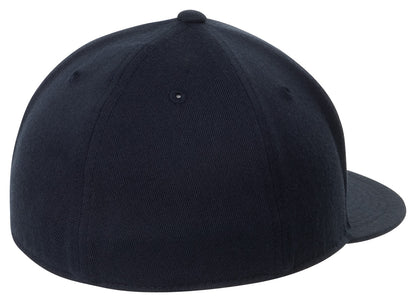 Rear View of Navy Port Authority Flexfit 210 Flat Bill Cap. C808 plain