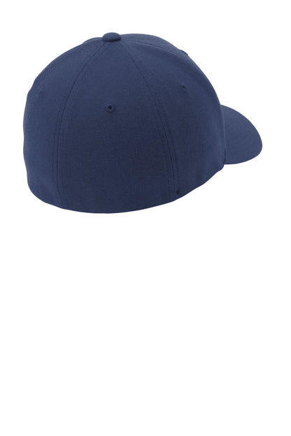 Rear View of Navy Port Authority Flexfit Wool Blend Cap. C928 plain