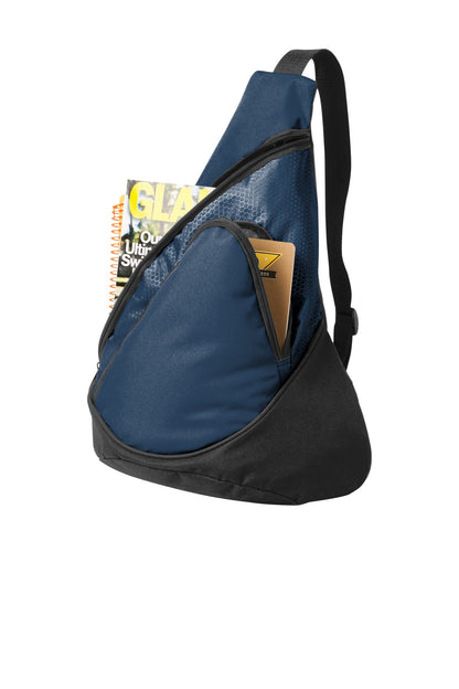 Rear View of Navy Port Authority - Honeycomb Sling Pack. BG1010 plain
